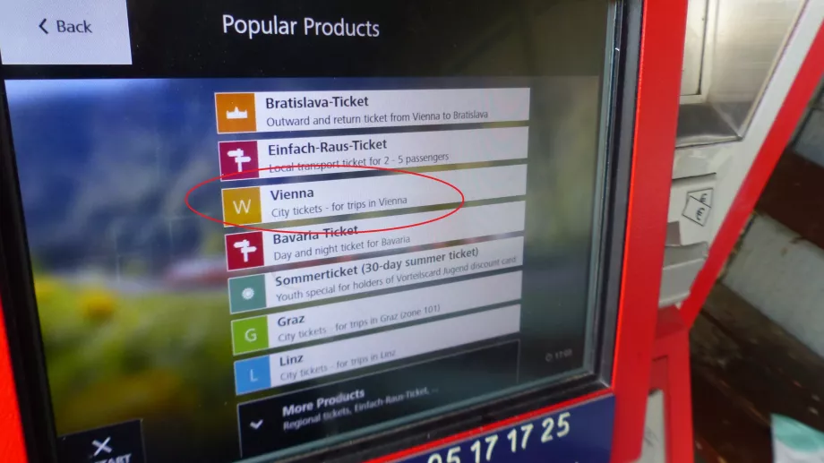 Bilietų pasirinkimas į Vieną ÖBB/VOR bilietų automate