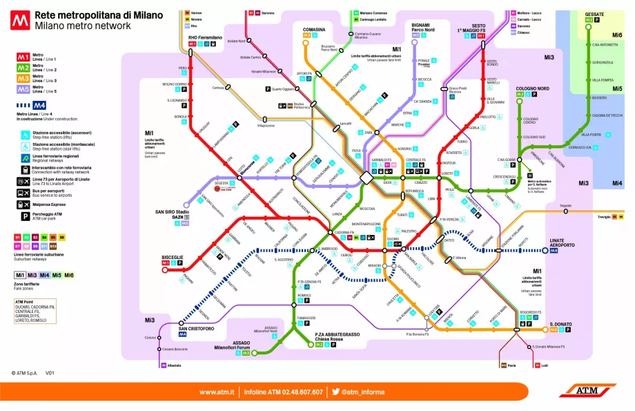 Milano metro ir S traukinių žemėlapis